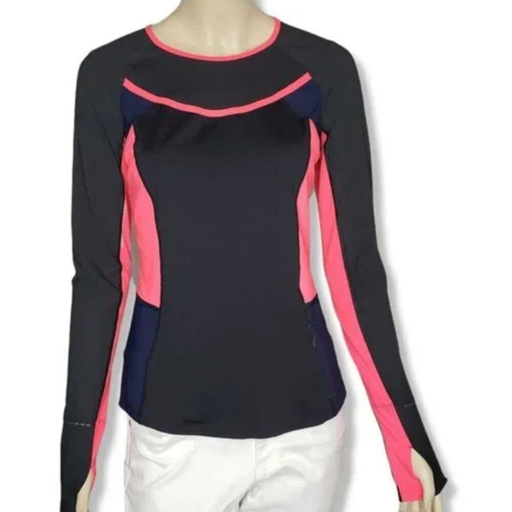 Lululemon Trail Bound Long Sleeve Top size 2 Deep Coal Deep Navy Electric Coral